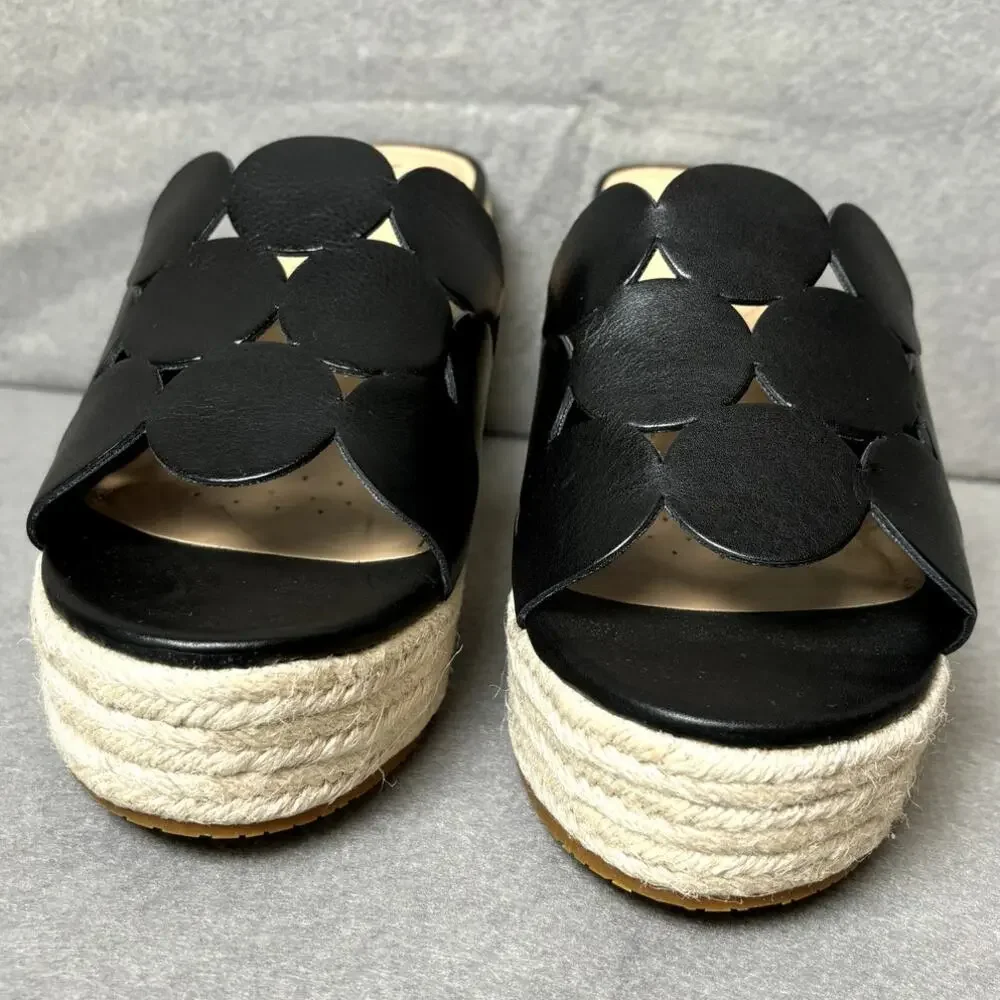NYDJ Black Leather Mule Platform Sandal Summer Beach Party Sz 10